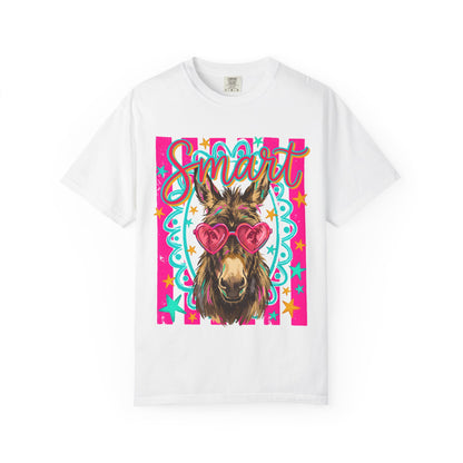 Smart Donkey Graphic T-Shirt – Retro Colorful Mule with Heart Sunglasses