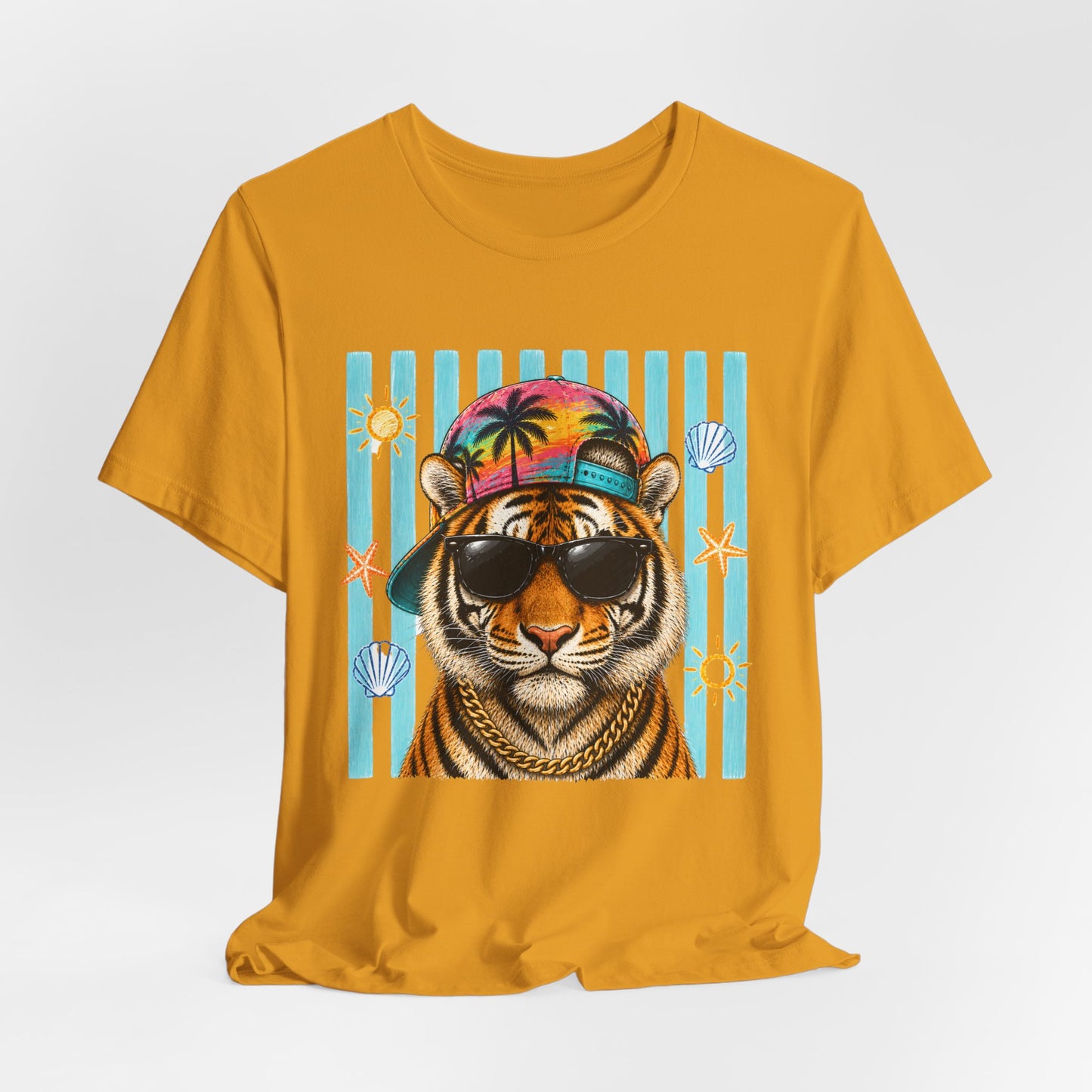 Tiger in Shades Beach T-Shirt – Tropical Vacation Graphic Tee