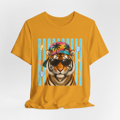 Tiger in Shades Beach T-Shirt – Tropical Vacation Graphic Tee