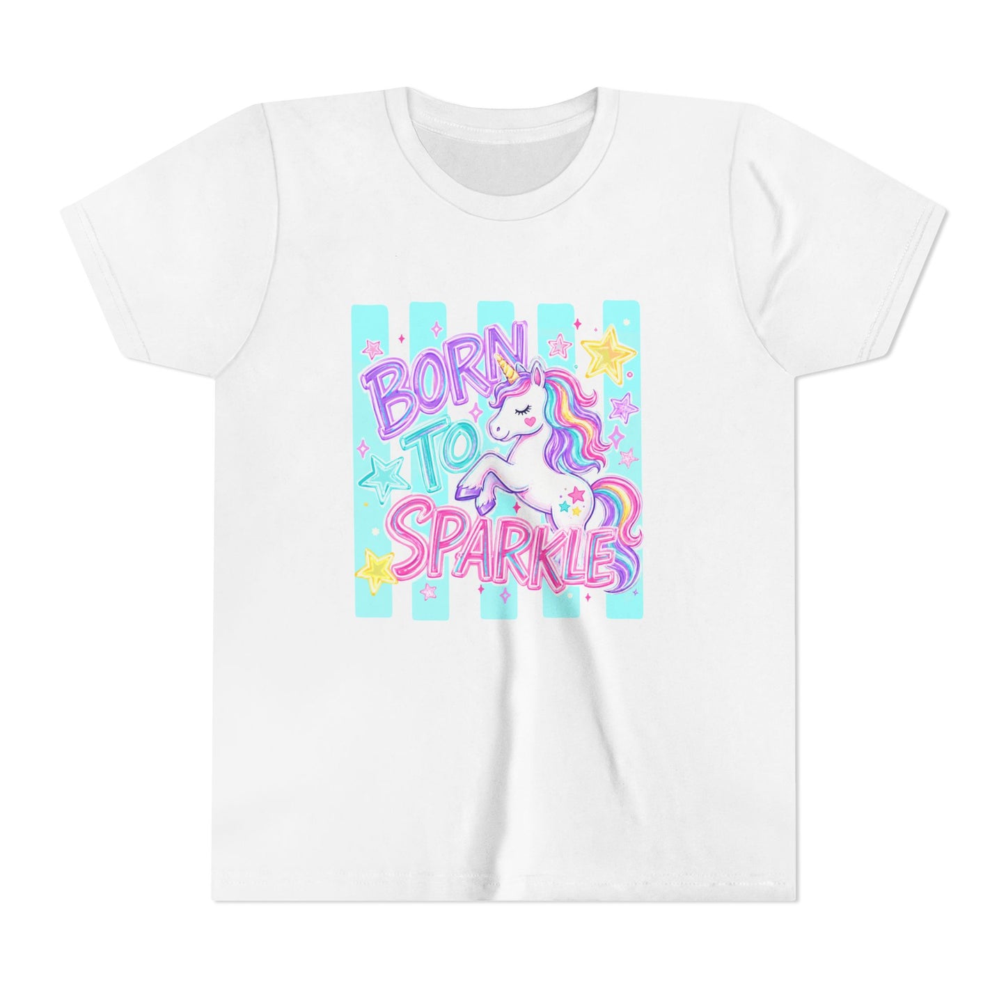 Youth Tee — "Born to Sparkle" Pastel Unicorn Graphic