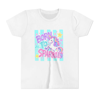 Youth Tee — "Born to Sparkle" Pastel Unicorn Graphic