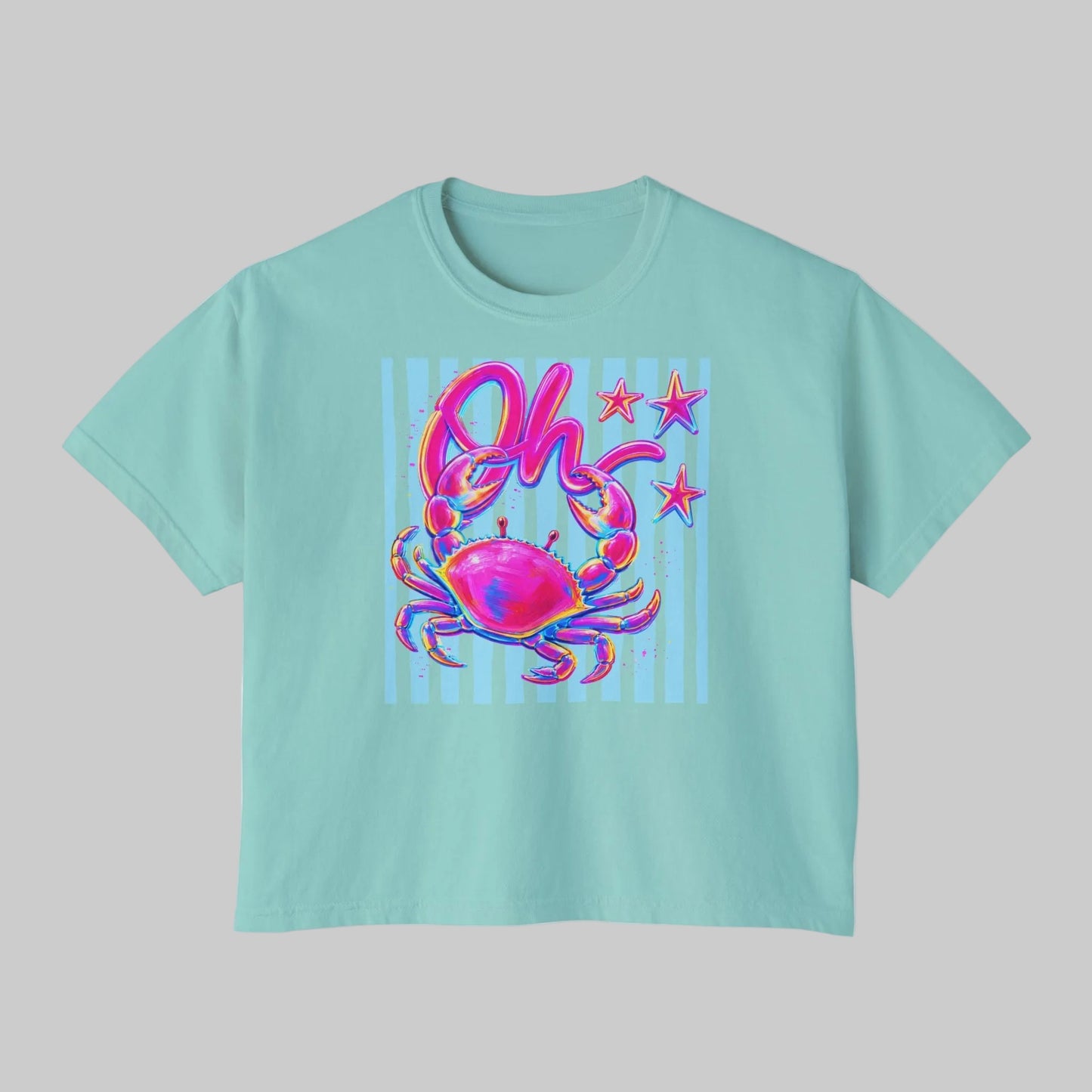 Oh Crab! Pastel Cancer Zodiac Tee — Women’s Boxy Crop T‑Shirt