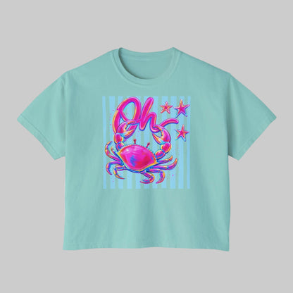 Oh Crab! Pastel Cancer Zodiac Tee — Women’s Boxy Crop T‑Shirt