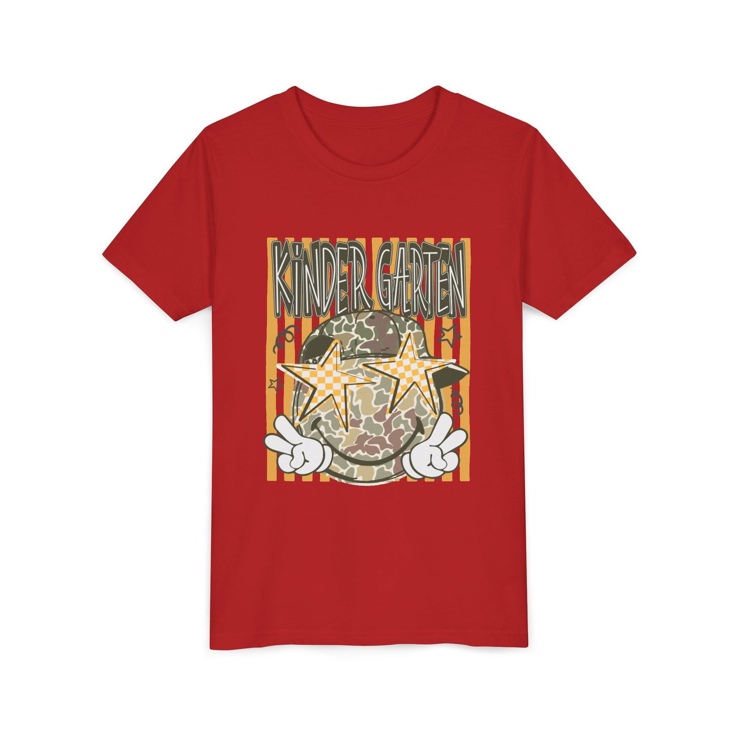 Kindergarten Stars Youth Tee – Camo Globe Graphic Back-to-School Shirt