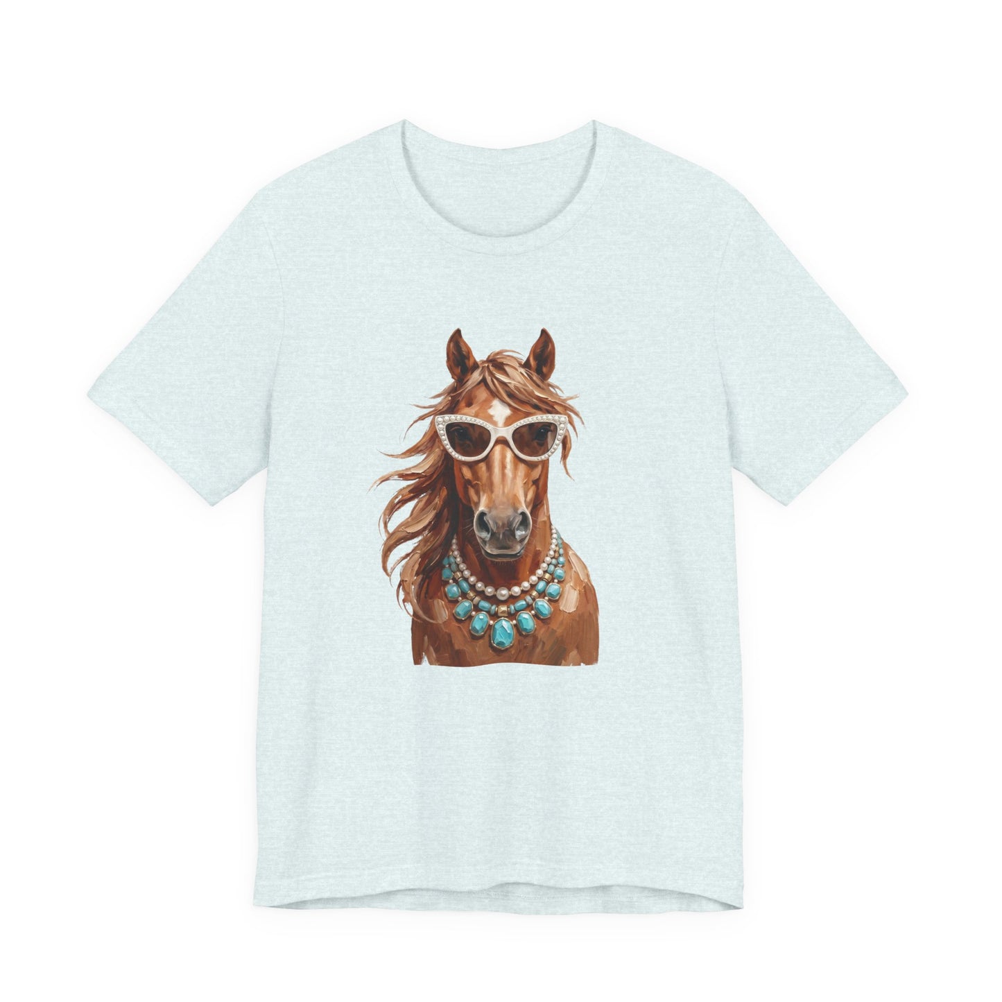 Horse Portrait T‑Shirt — Chic Horse in Sunglasses & Turquoise Necklace