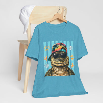 Alligator in Sunglasses Beach Tee — Tropical Summer Graphic T-Shirt