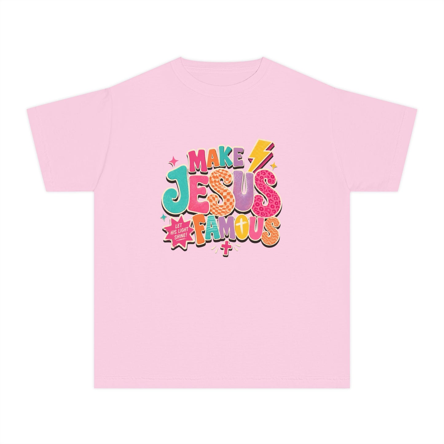 Youth T-Shirt — "Make Jesus Famous" Colorful Graphic Christian Tee