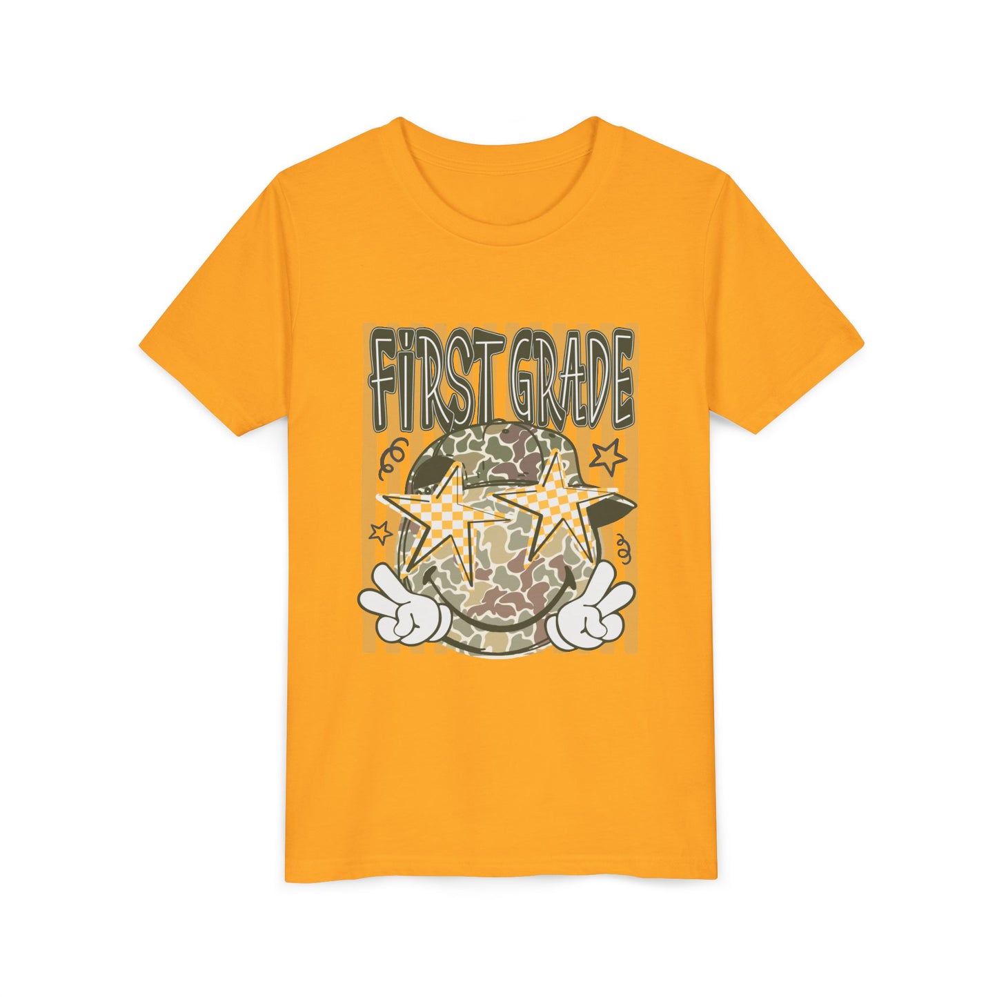 First Grade Camo Stars Youth Tee - Back to School Kids T-Shirt
