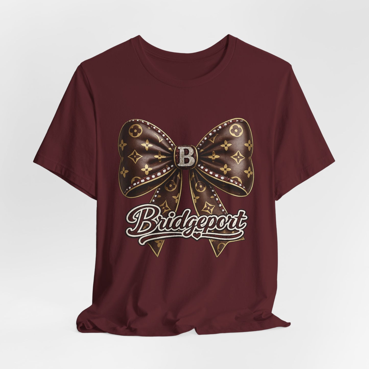 Bridgeport Bow Graphic Tee — Stylish Script Logo Casual Shirt