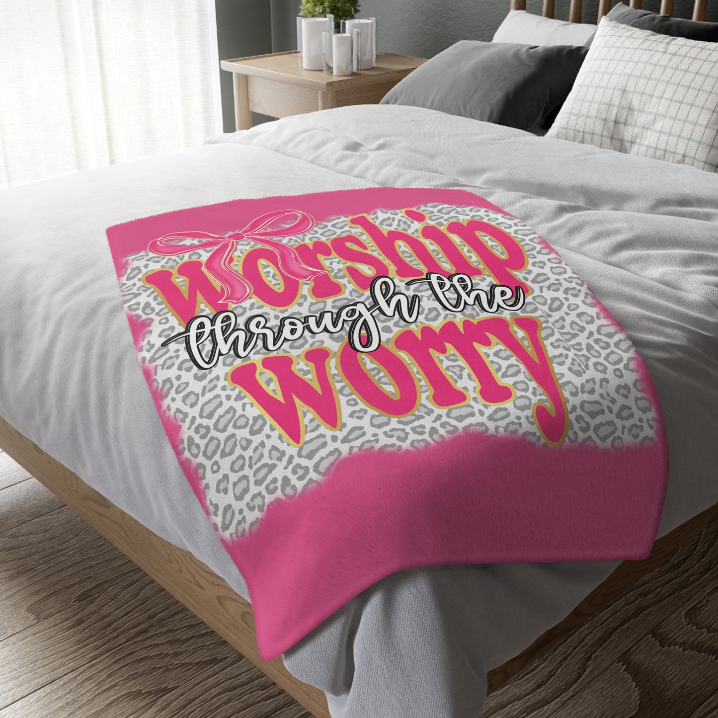 Worship Through the Worry Pink Microfiber Blanket