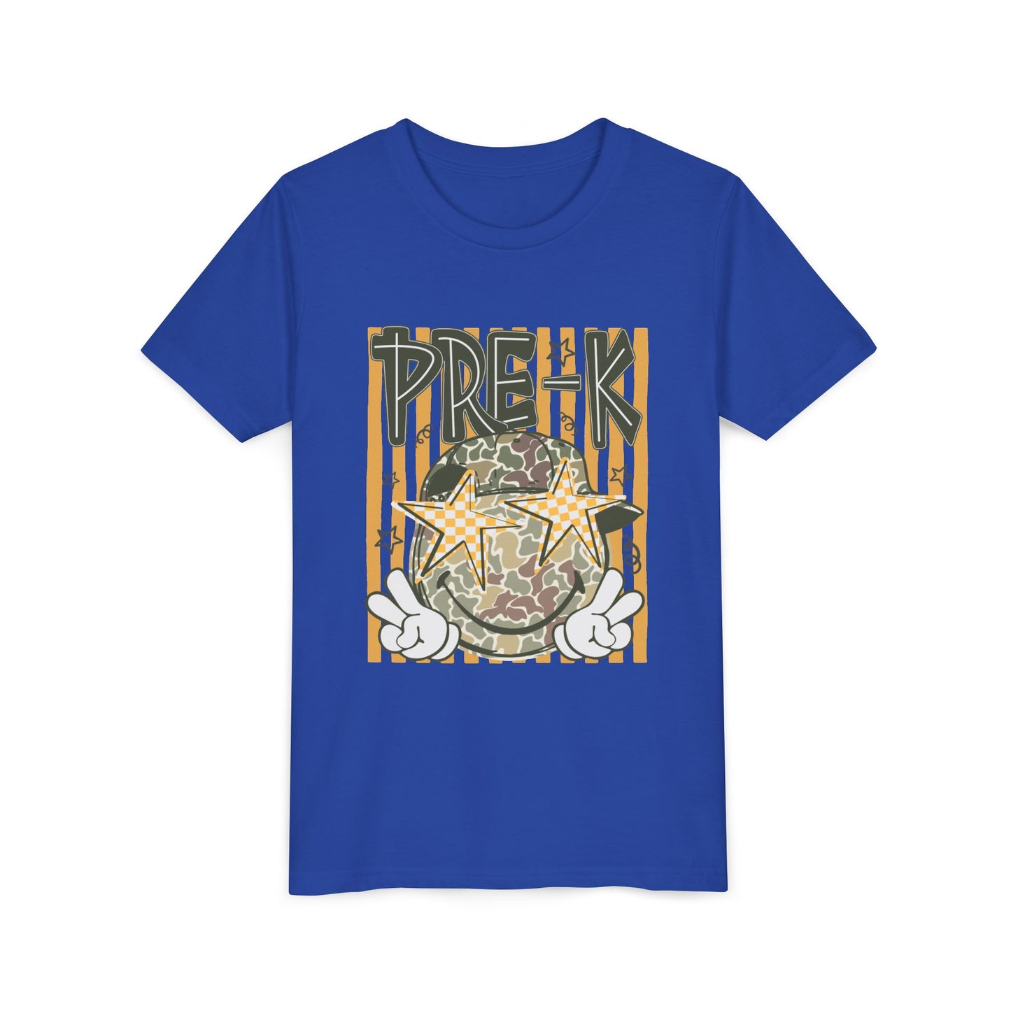 Pre-K Kids Tee — Camo Smiley Star Preschool Shirt for Boys & Girls