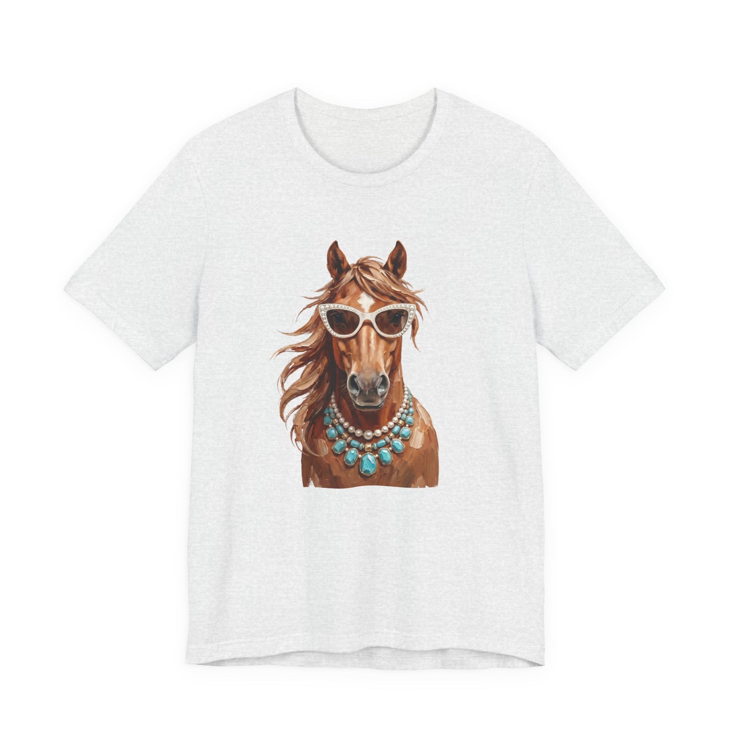 Horse Portrait T‑Shirt — Chic Horse in Sunglasses & Turquoise Necklace