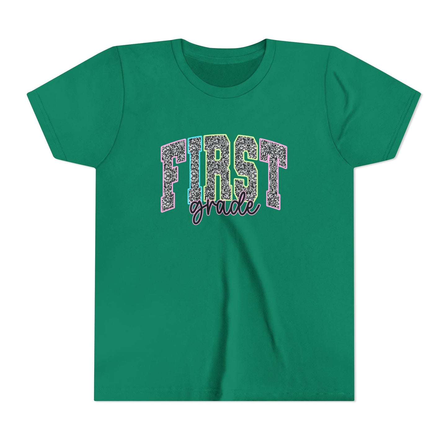 Youth First Grade Tee — Glitter Leopard School Shirt for Back to School