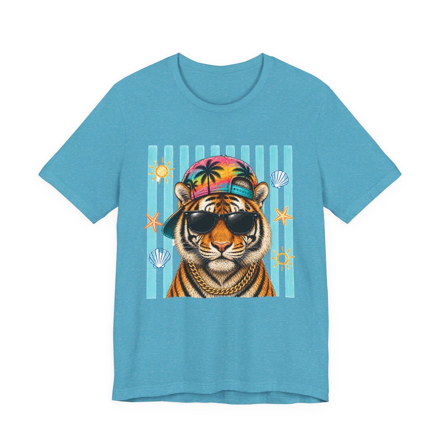 Tiger in Shades Beach T-Shirt – Tropical Vacation Graphic Tee