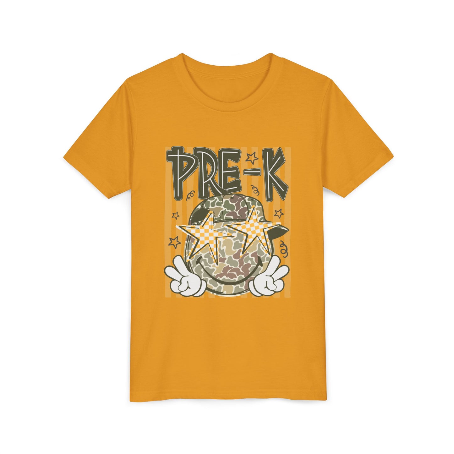 Pre-K Kids Tee — Camo Smiley Star Preschool Shirt for Boys & Girls