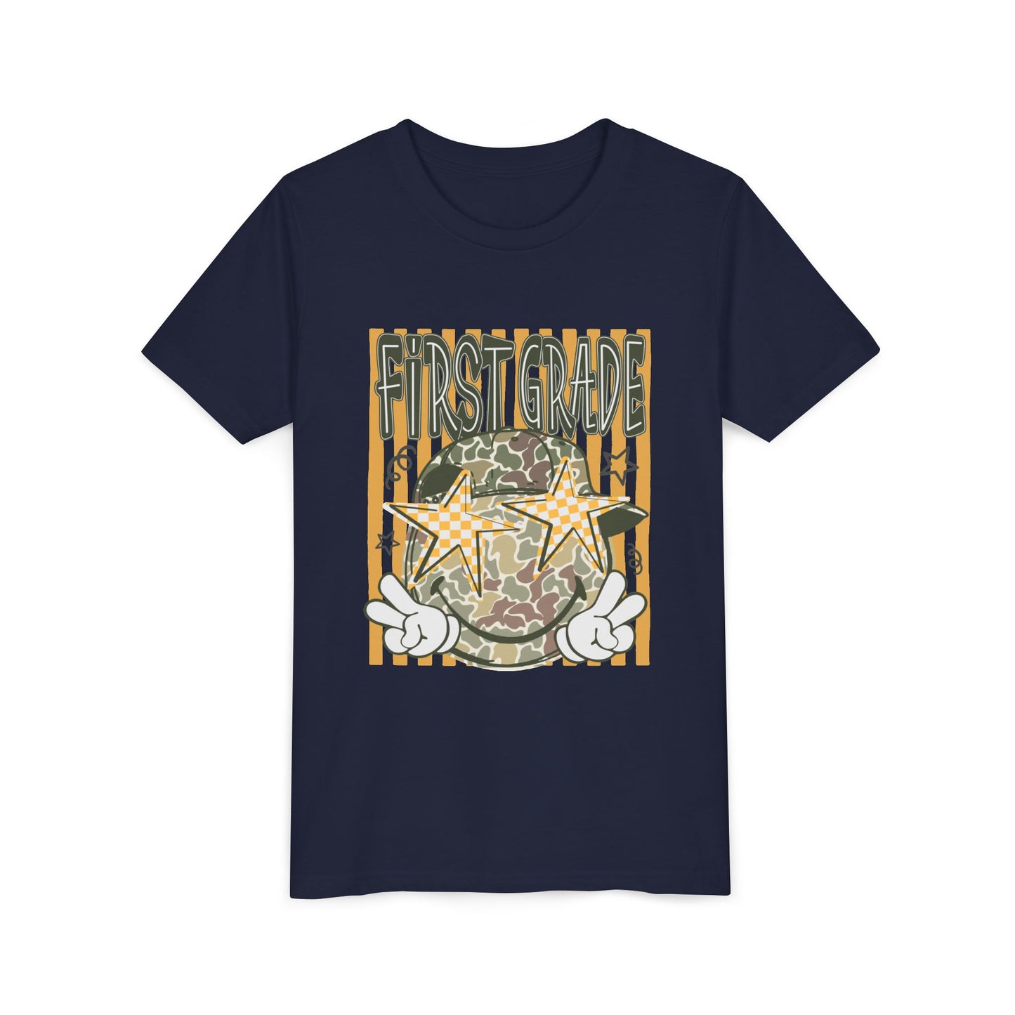 First Grade Camo Stars Youth Tee - Back to School Kids T-Shirt