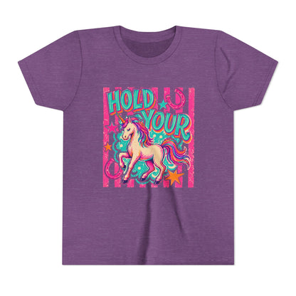 Youth Unicorn Tee "Hold Your" – Colorful Magical Kids T-Shirt