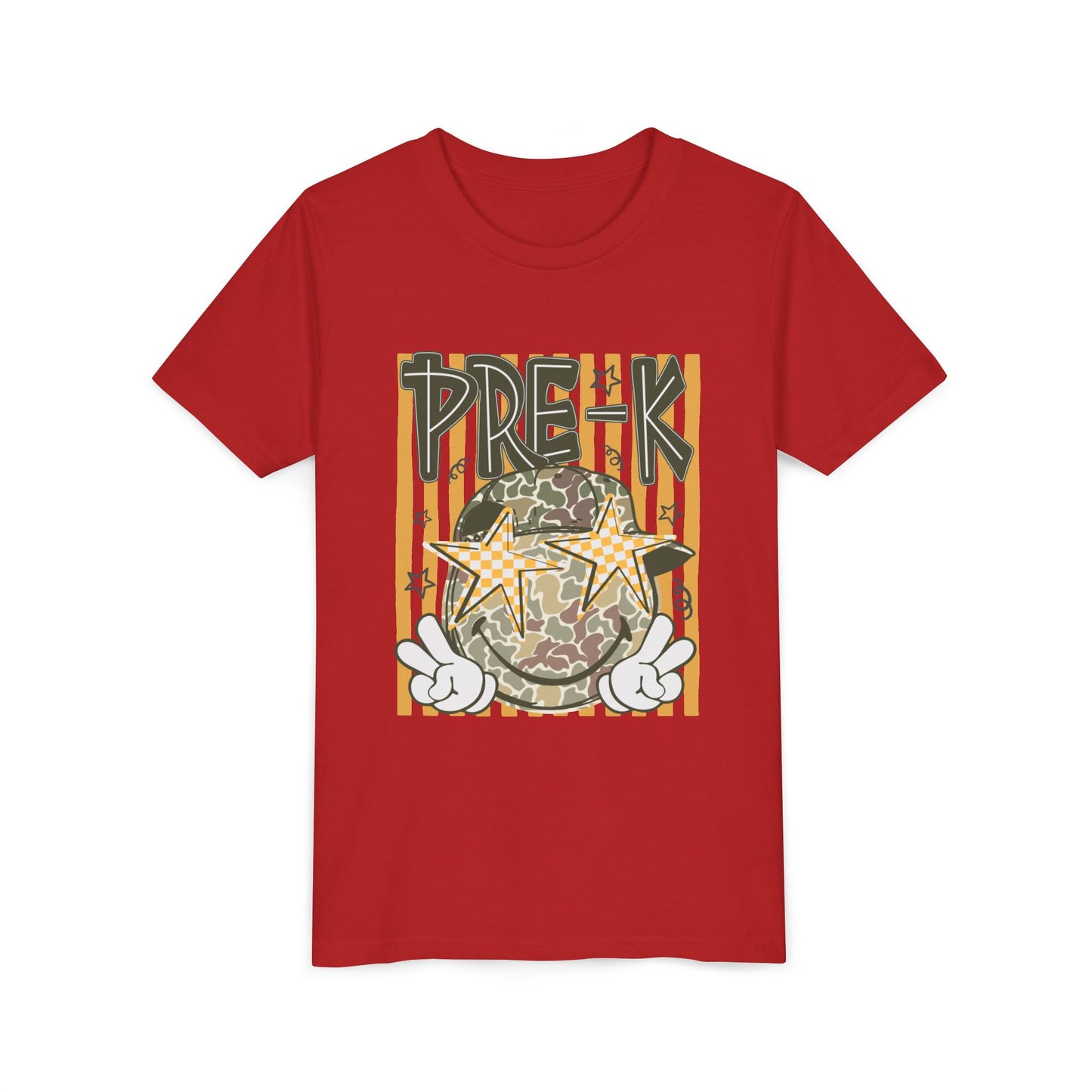 Pre-K Kids Tee — Camo Smiley Star Preschool Shirt for Boys & Girls