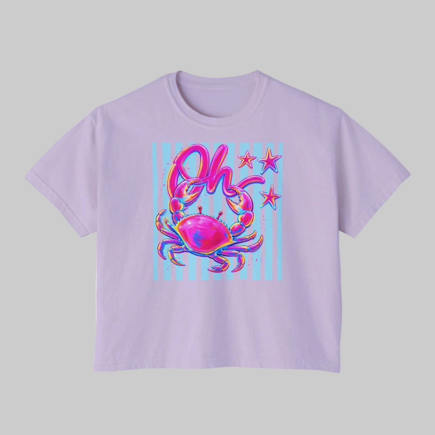 Oh Crab! Pastel Cancer Zodiac Tee — Women’s Boxy Crop T‑Shirt