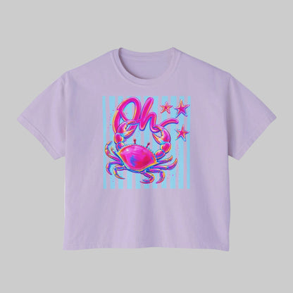 Oh Crab! Pastel Cancer Zodiac Tee — Women’s Boxy Crop T‑Shirt