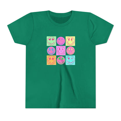 Youth Tee — Colorful Retro Smiley Grid Tee