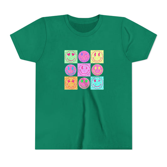 Youth Tee — Colorful Retro Smiley Grid Tee