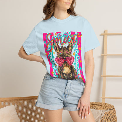 Smart Donkey Graphic T-Shirt – Retro Colorful Mule with Heart Sunglasses