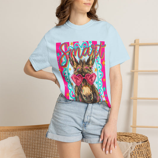 Smart Donkey Graphic T-Shirt – Retro Colorful Mule with Heart Sunglasses