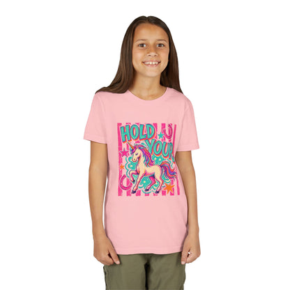 Youth Unicorn Tee "Hold Your" – Colorful Magical Kids T-Shirt