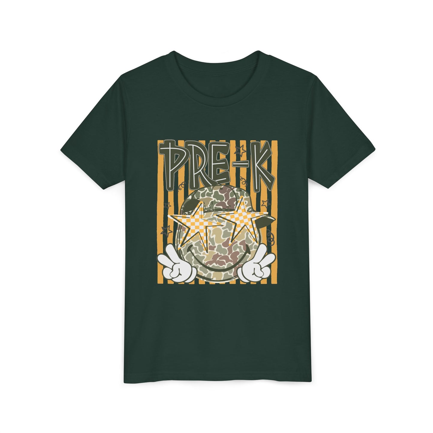 Pre-K Kids Tee — Camo Smiley Star Preschool Shirt for Boys & Girls