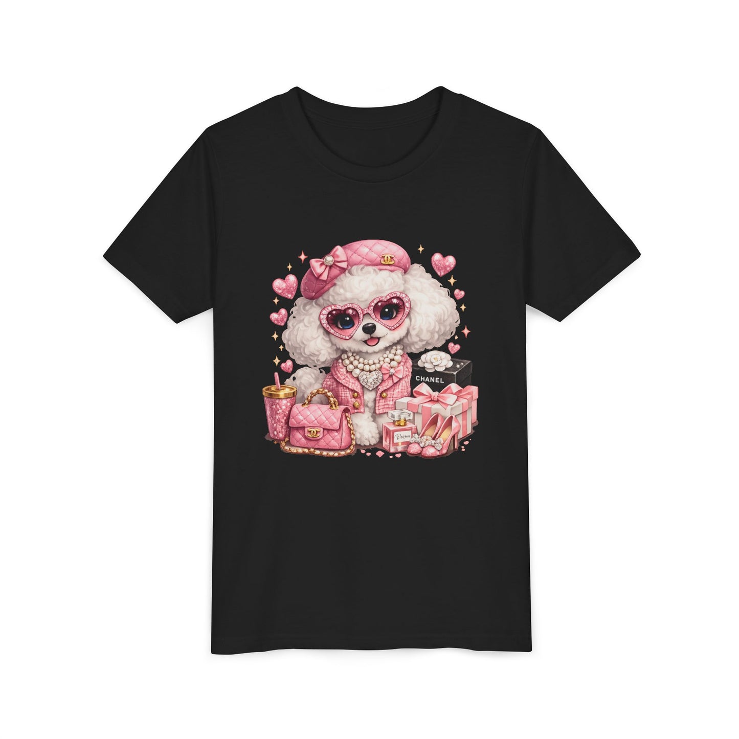 Cute Pink Poodle Fashion Kids Tee – Girly Puppy with Sunglasses & Gifts