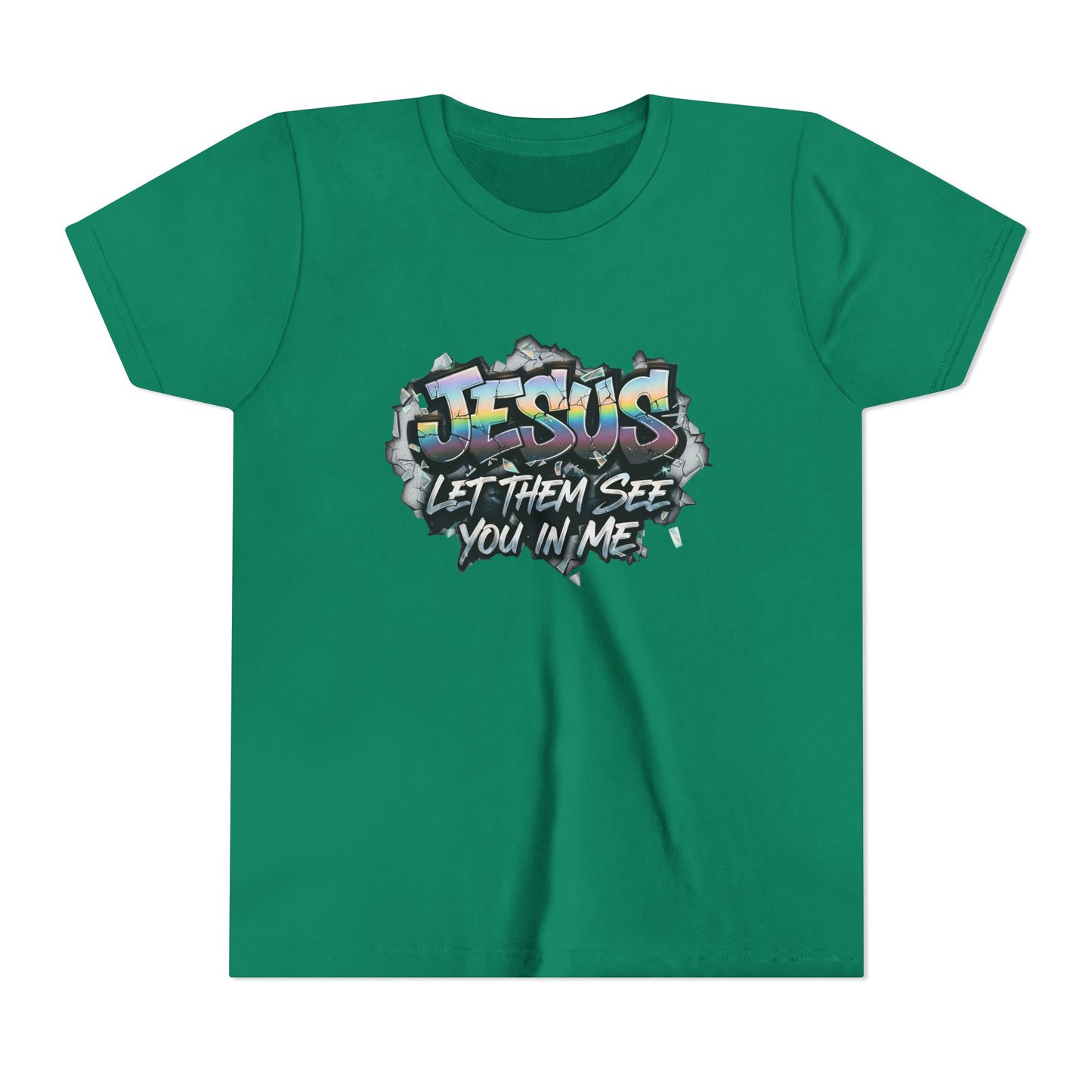 Youth Tee — 'Jesus Let Them See You In Me' Graffiti Christian Shirt