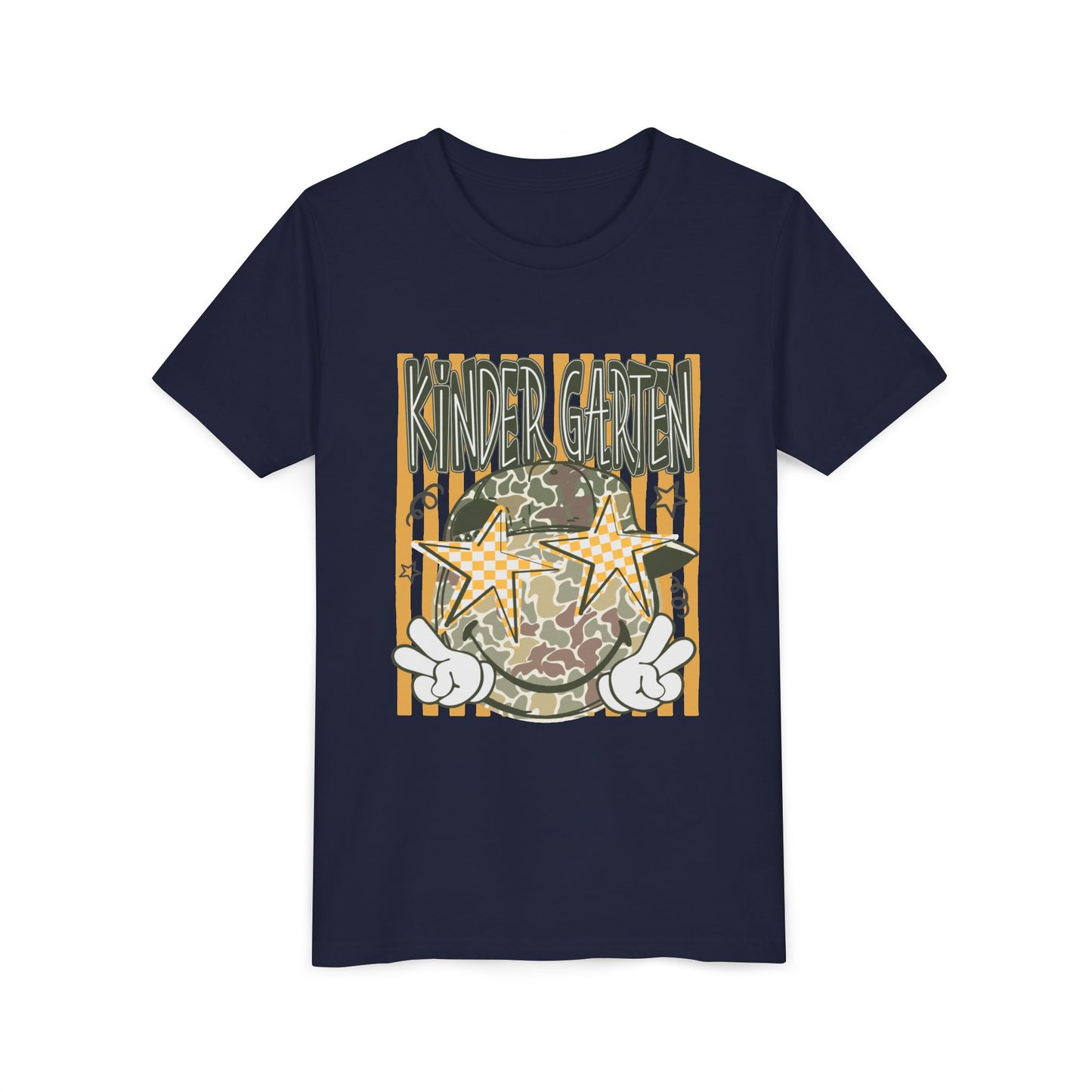 Kindergarten Stars Youth Tee – Camo Globe Graphic Back-to-School Shirt