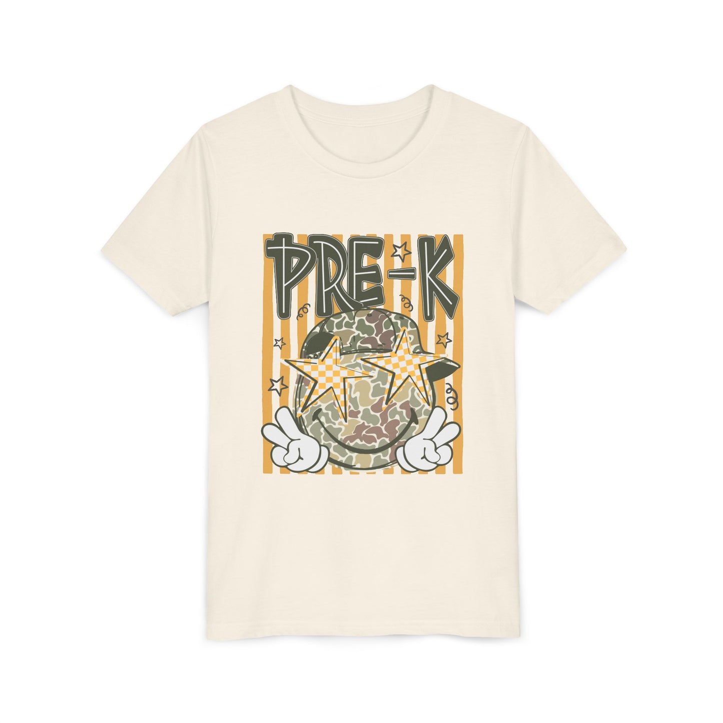 Pre-K Kids Tee — Camo Smiley Star Preschool Shirt for Boys & Girls