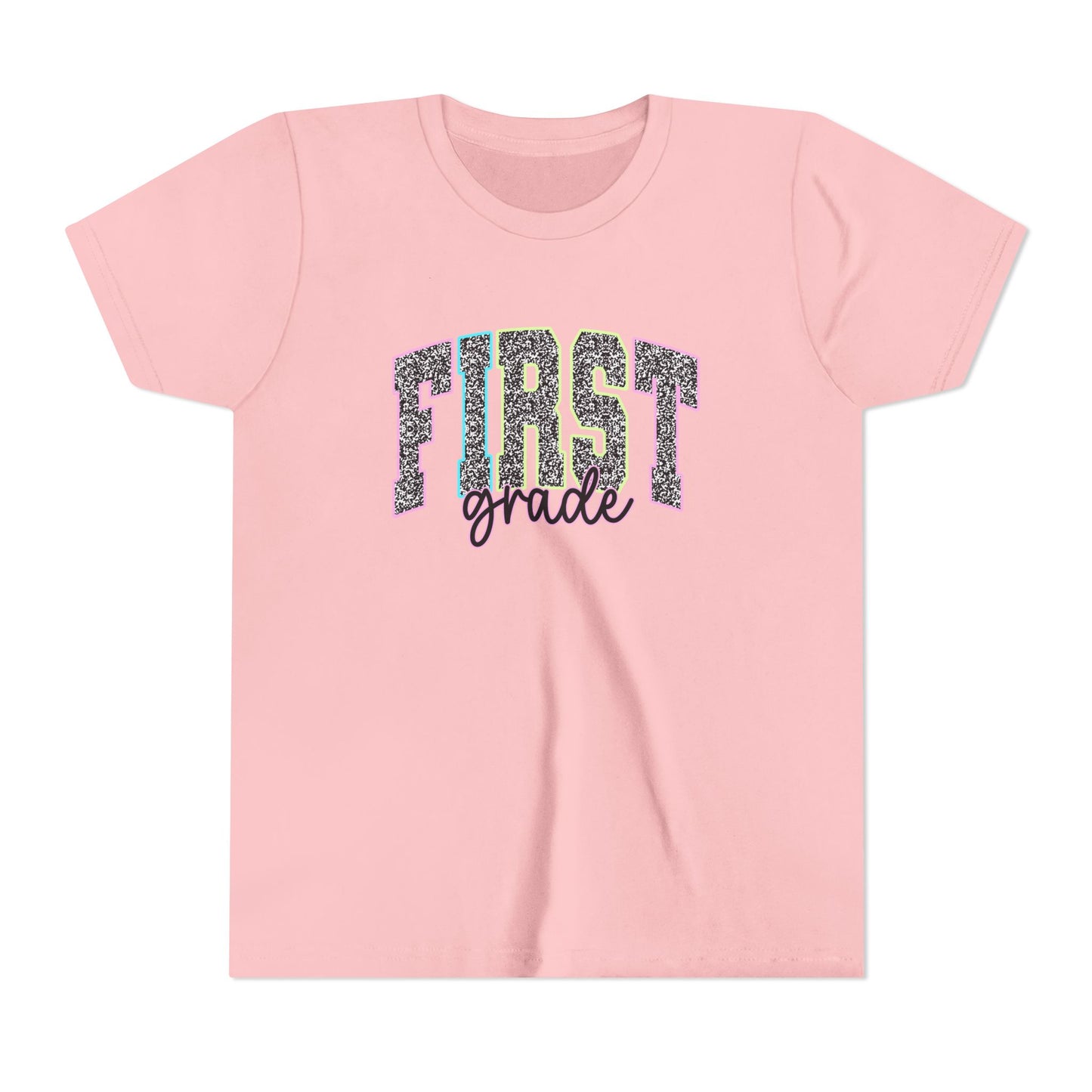 Youth First Grade Tee — Glitter Leopard School Shirt for Back to School