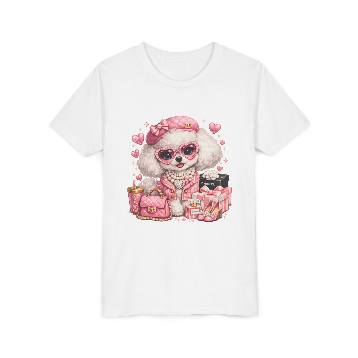 Cute Pink Poodle Fashion Kids Tee – Girly Puppy with Sunglasses & Gifts