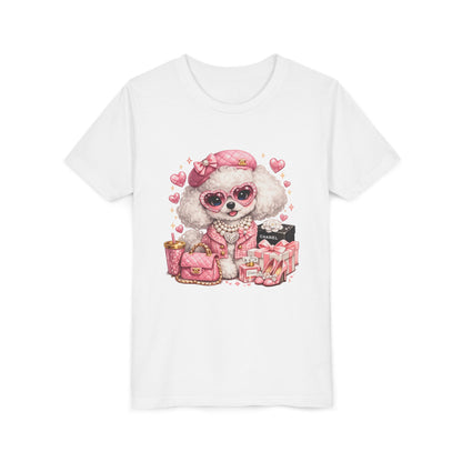 Cute Pink Poodle Fashion Kids Tee – Girly Puppy with Sunglasses & Gifts