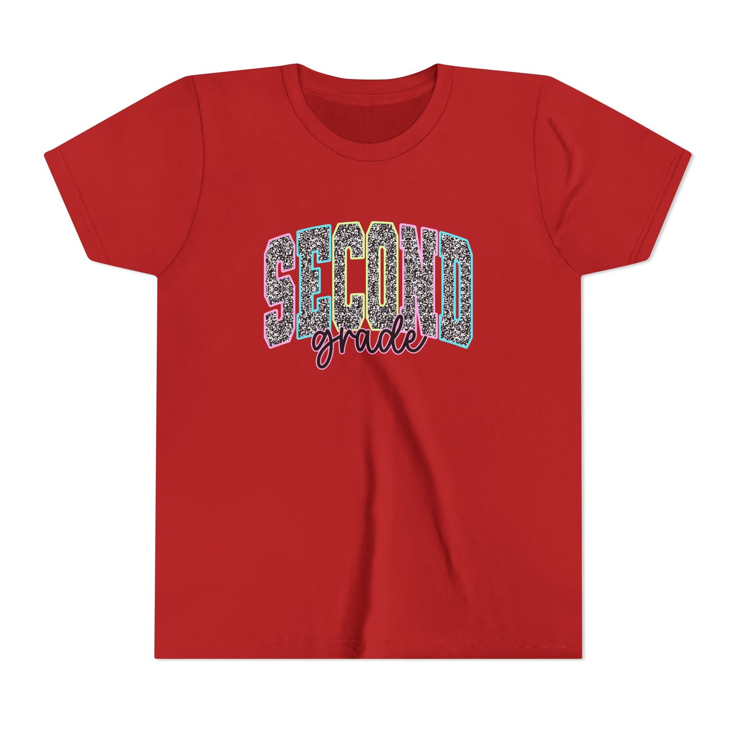 Second Grade Youth T‑Shirt — Colorful Glitter Lettering Back-to-School Tee