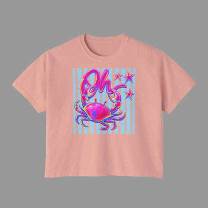 Oh Crab! Pastel Cancer Zodiac Tee — Women’s Boxy Crop T‑Shirt