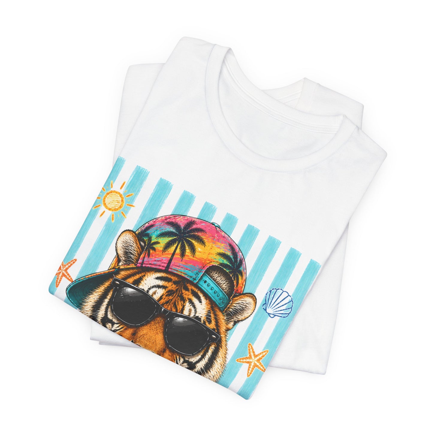 Tiger in Shades Beach T-Shirt – Tropical Vacation Graphic Tee