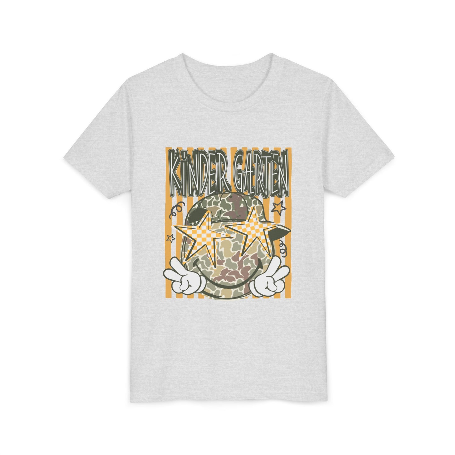 Kindergarten Stars Youth Tee – Camo Globe Graphic Back-to-School Shirt