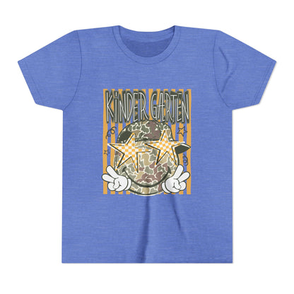 Kindergarten Stars Youth Tee – Camo Globe Graphic Back-to-School Shirt