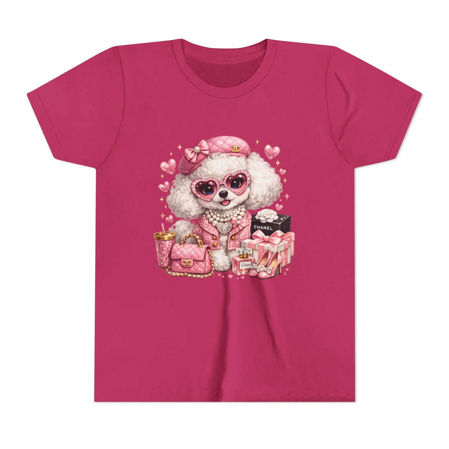 Cute Pink Poodle Fashion Kids Tee – Girly Puppy with Sunglasses & Gifts