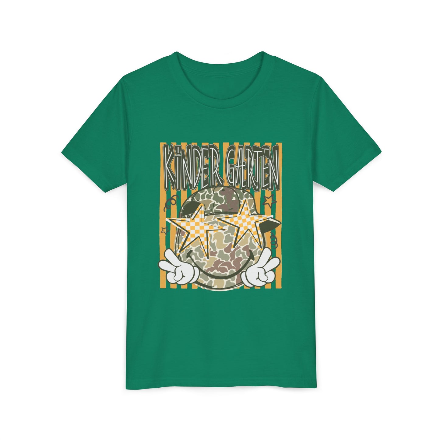 Kindergarten Stars Youth Tee – Camo Globe Graphic Back-to-School Shirt