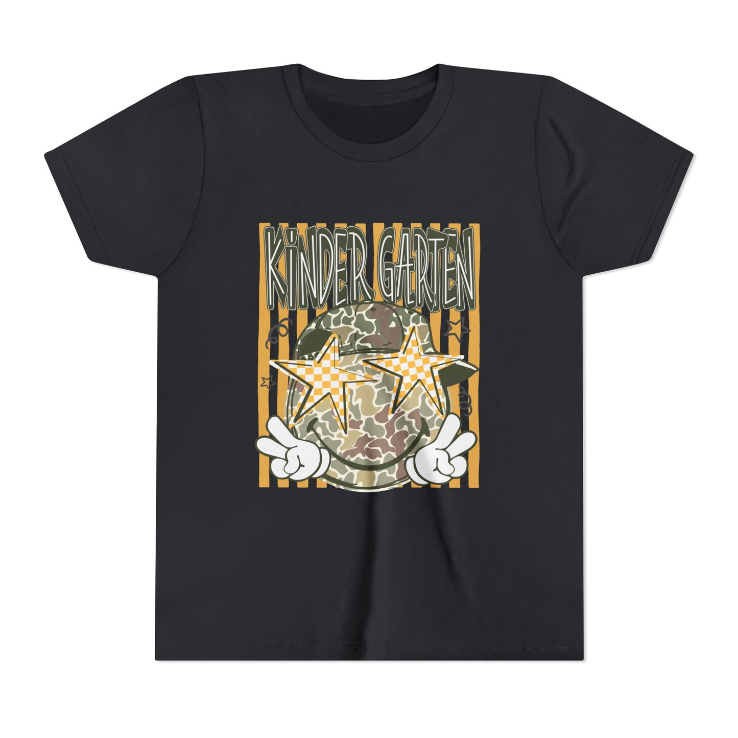 Kindergarten Stars Youth Tee – Camo Globe Graphic Back-to-School Shirt