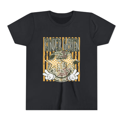 Kindergarten Stars Youth Tee – Camo Globe Graphic Back-to-School Shirt