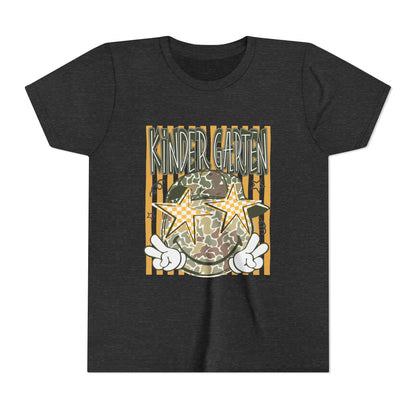 Kindergarten Stars Youth Tee – Camo Globe Graphic Back-to-School Shirt