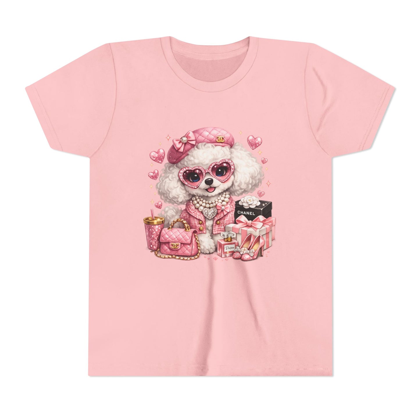 Cute Pink Poodle Fashion Kids Tee – Girly Puppy with Sunglasses & Gifts