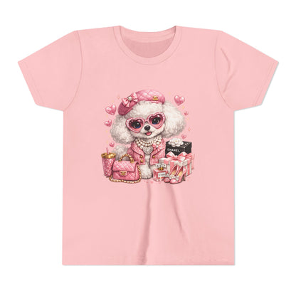 Cute Pink Poodle Fashion Kids Tee – Girly Puppy with Sunglasses & Gifts