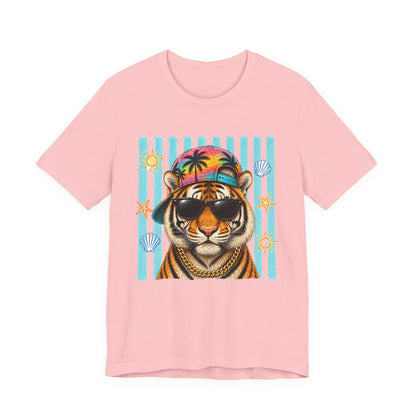 Tiger in Shades Beach T-Shirt – Tropical Vacation Graphic Tee